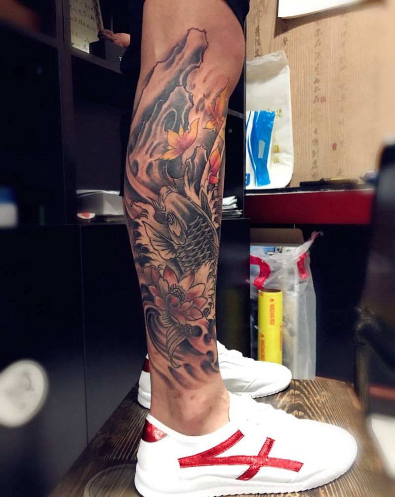 小腿鱼添加纹身图片