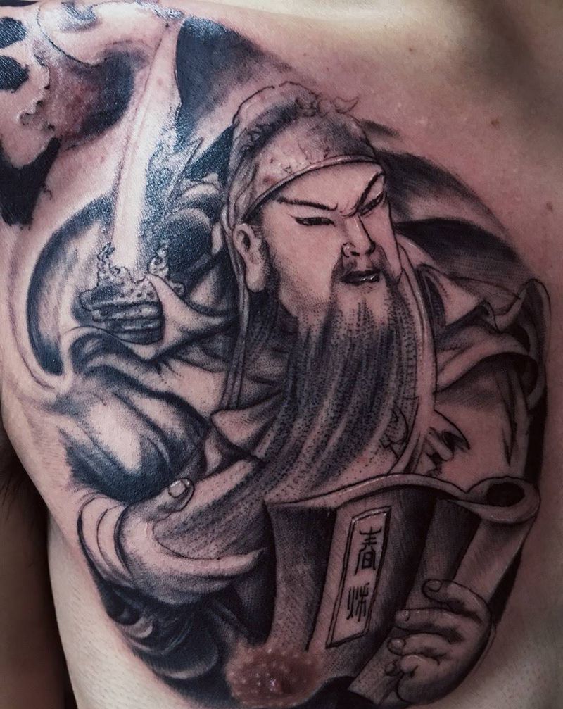 胸口关公纹身图片