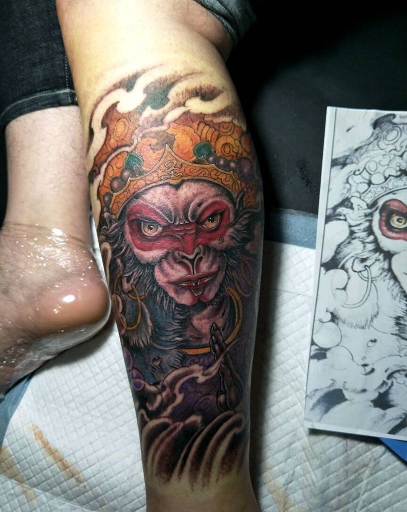 小腿孙悟空纹身图片