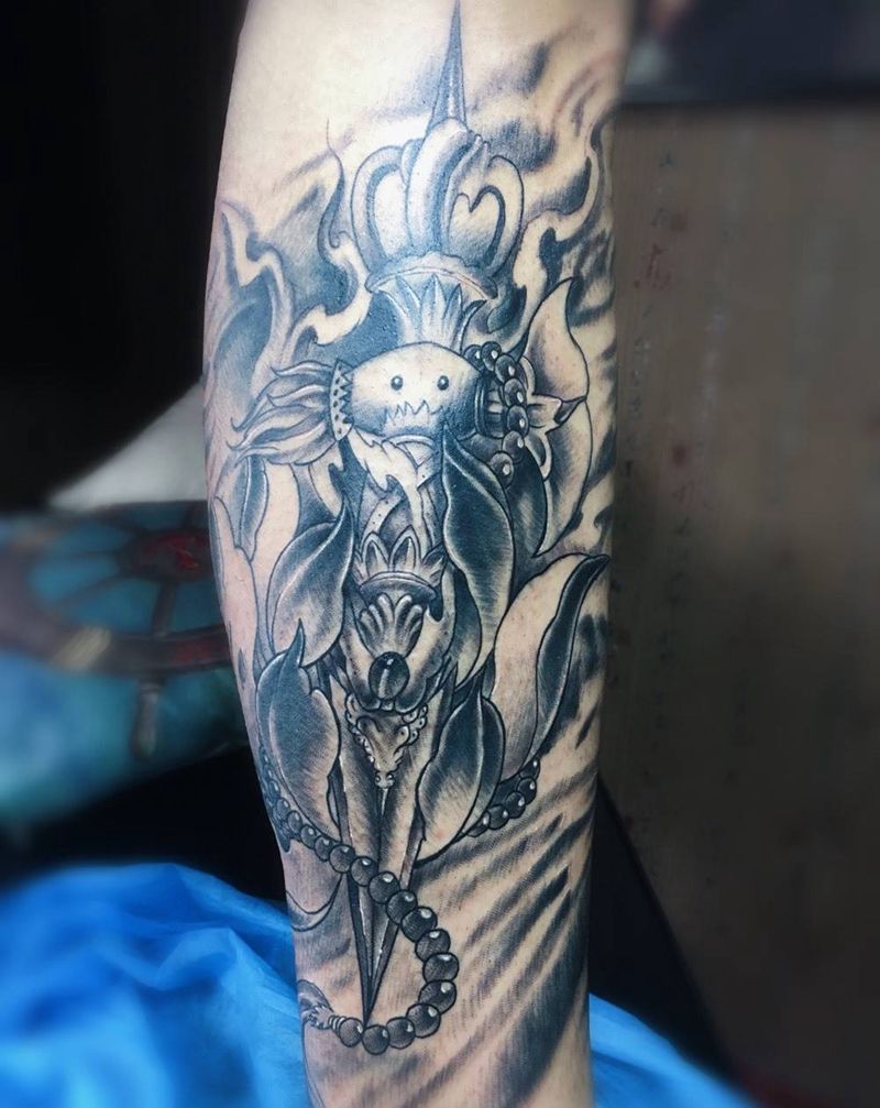 小腿 降魔杵纹身图片