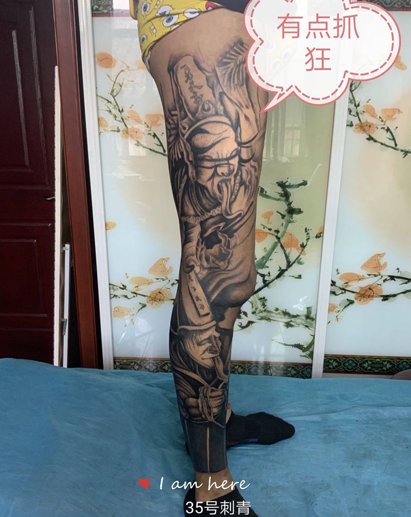 花腿纹身图片_腿部新传统纹身图案