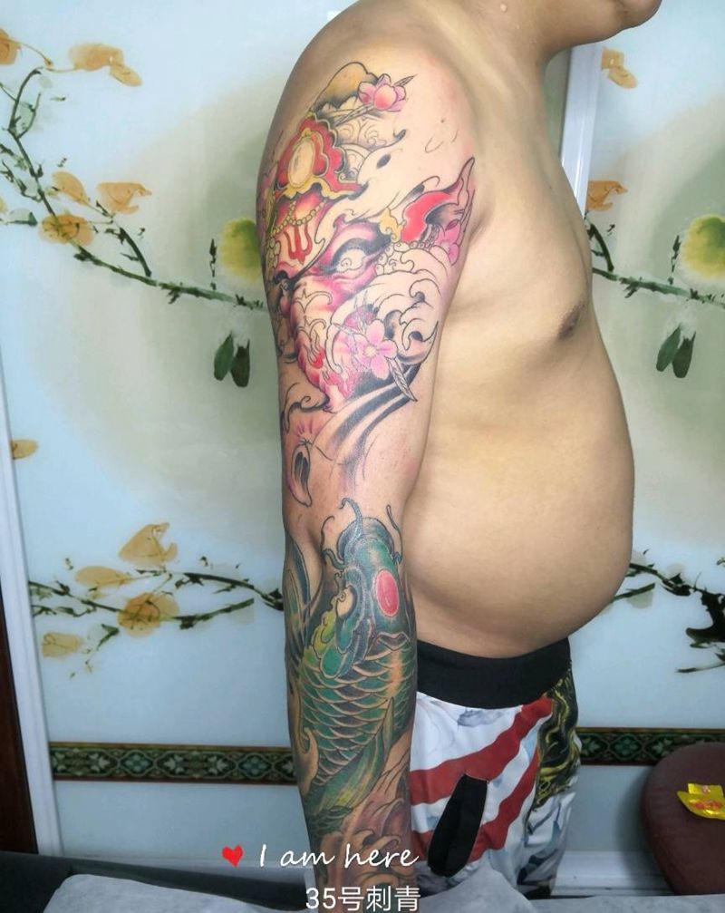 花臂～纹身图片_手臂新传统纹身图案