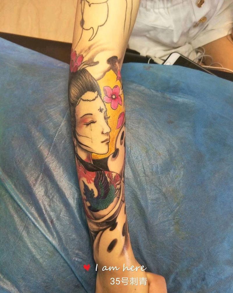 艺伎纹身图片_手臂新传统纹身图案