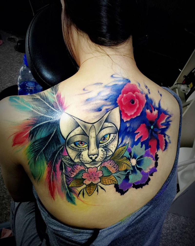 后背遮盖纹身图片