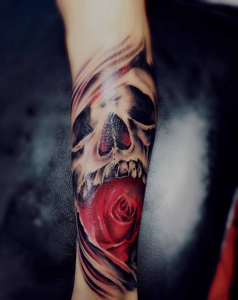 小腿骷髅纹身图片