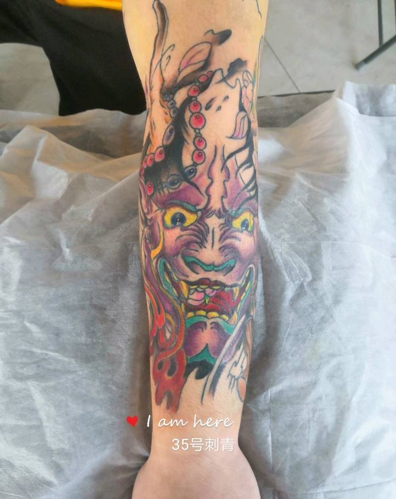 般若花臂纹身图片_手臂纹身图案