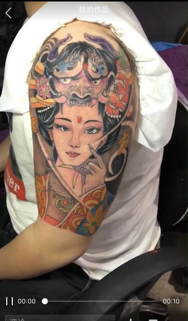 艺伎纹身图片_手臂新传统纹身图案