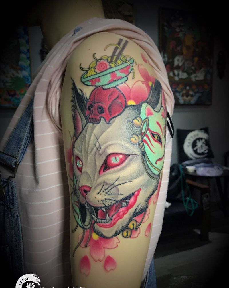 猫纹身图片_手臂New School纹身图案