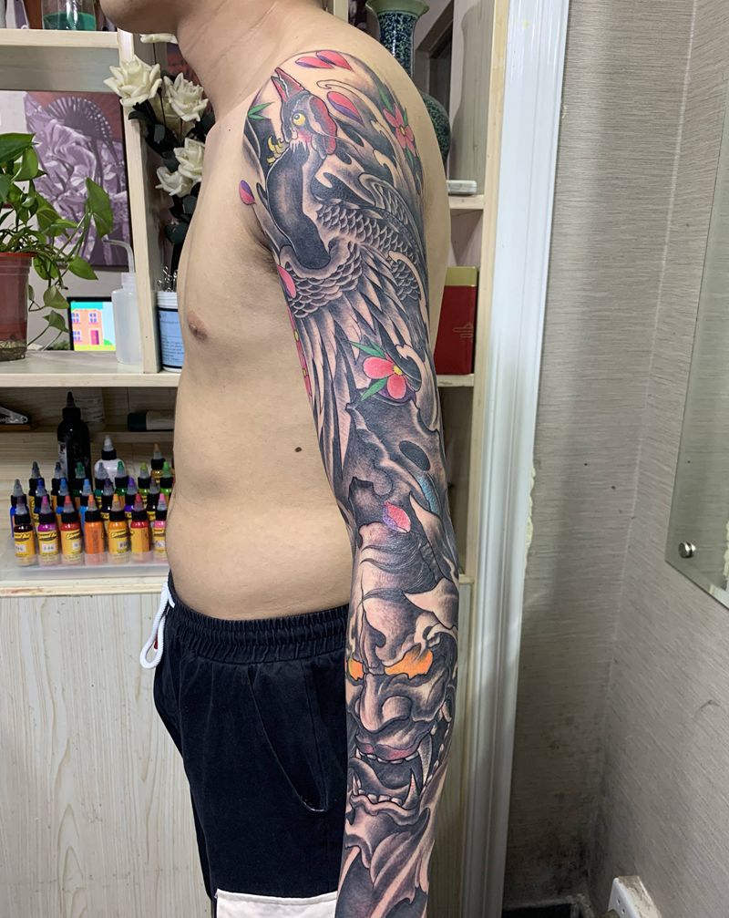 花臂纹身图片_手臂新传统纹身图案