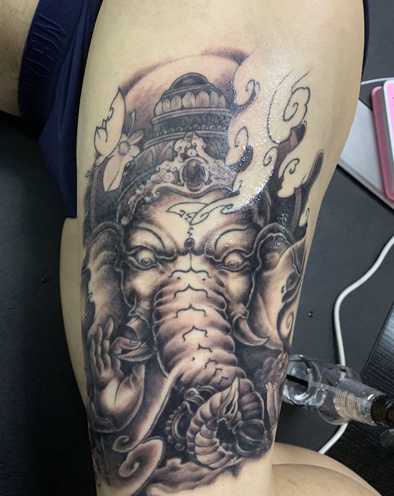 象神纹身图片_手部腹部新传统象神纹身图案