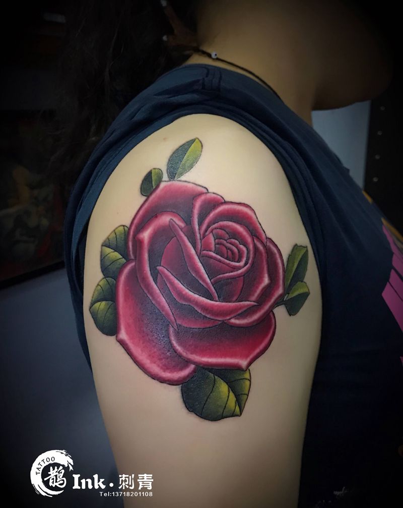 玫瑰纹身图片_手臂New School纹身图案