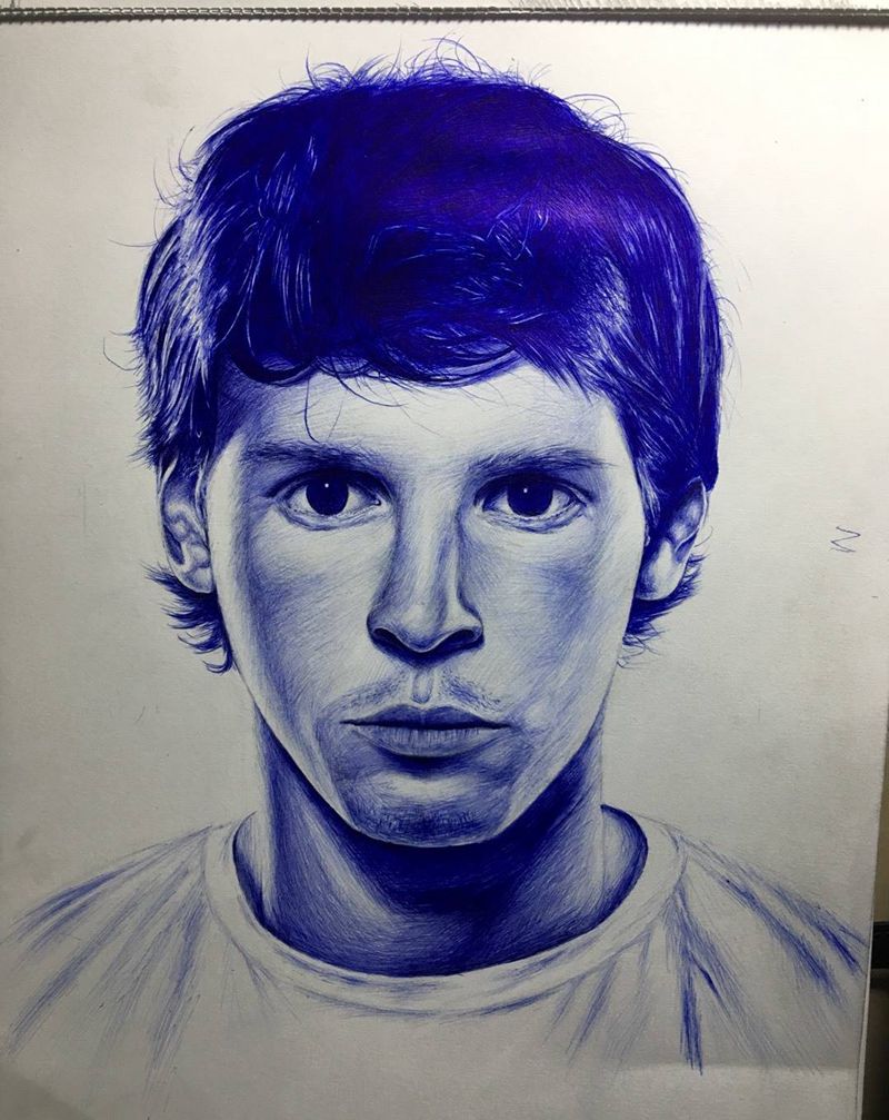 圆珠笔纹身图片_手稿肖像写实欧美人物原创背部腿部手臂纹身图案