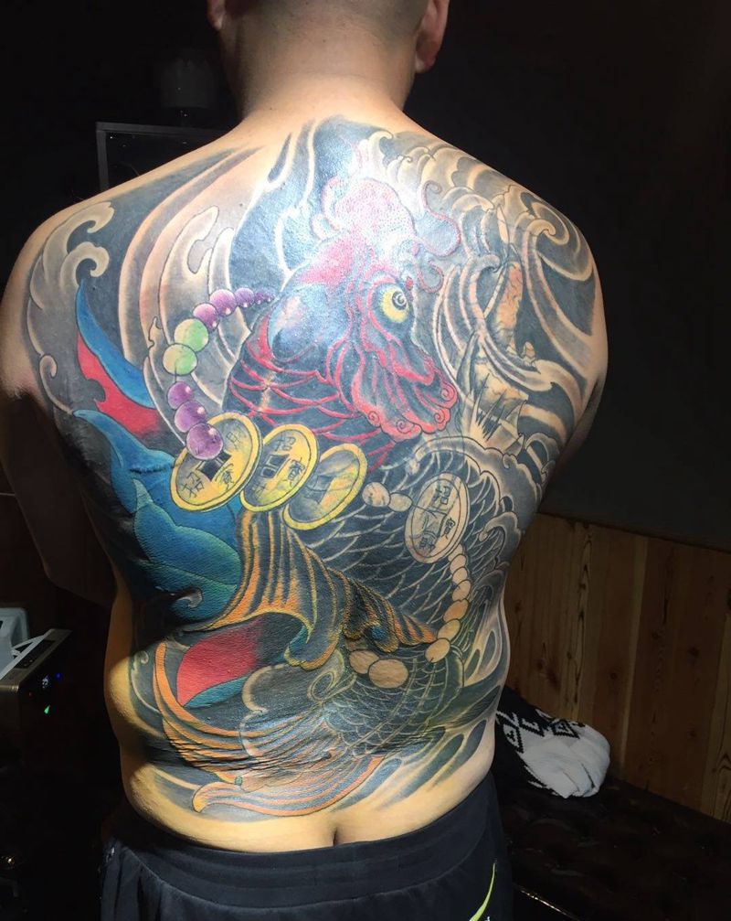 鱼遮盖老虎纹身图片