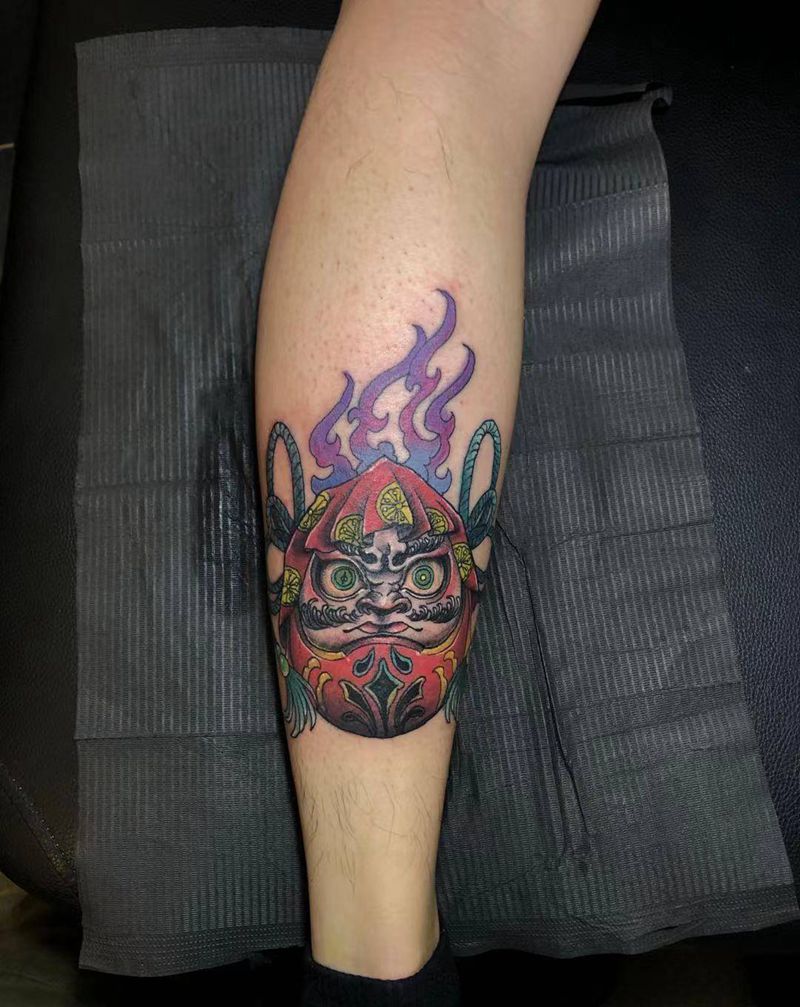 达摩蛋纹身图片_腿部新传统老传统纹身图案