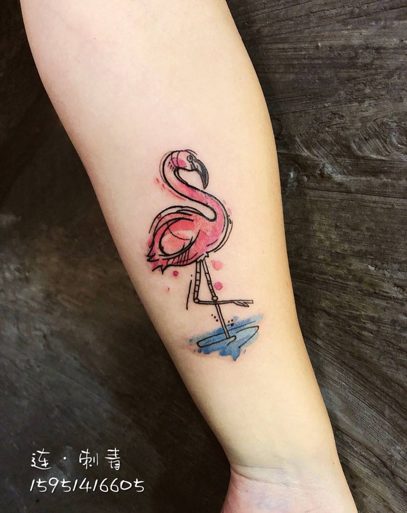 爱情鸟纹身图片_手臂水彩纹身图案