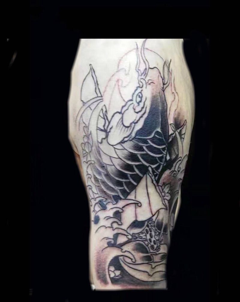 招财鱼 未完成纹身图片