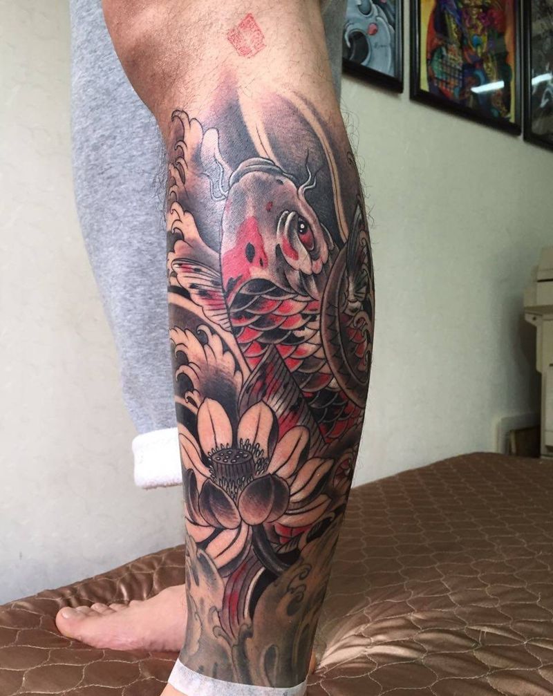 鲤鱼包小腿纹身图片