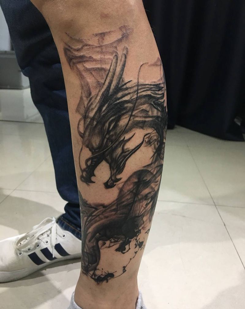 水墨龙纹身图片_成品清新动物鬼神原创手部腿部臀部肩部背部纹身图案