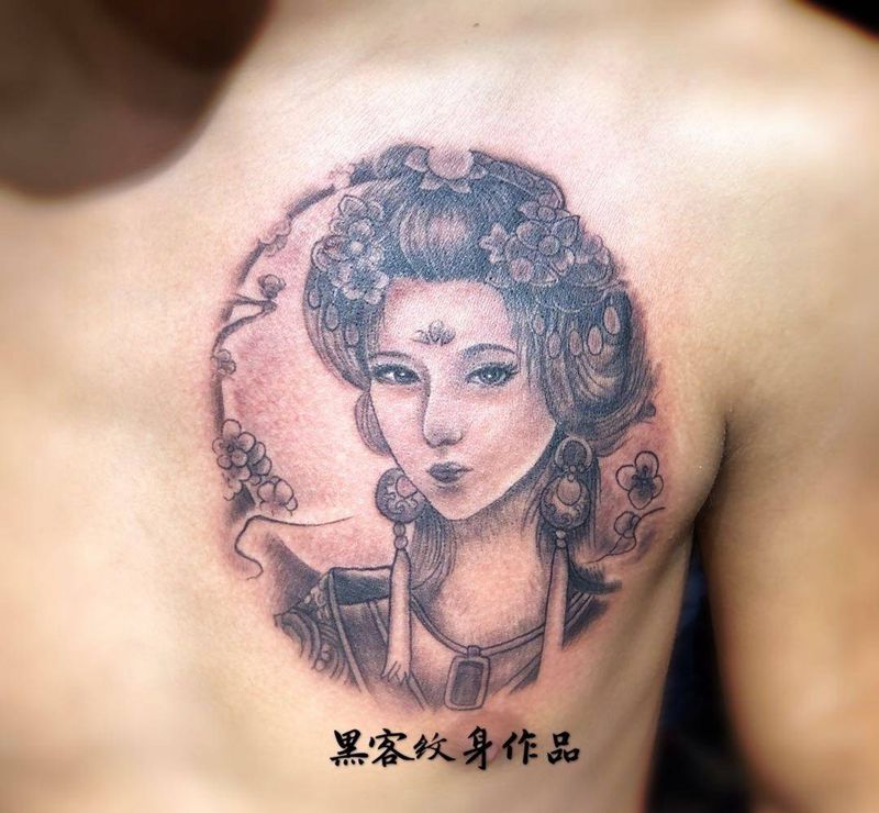 艺妓，胸口美女纹身纹身图片
