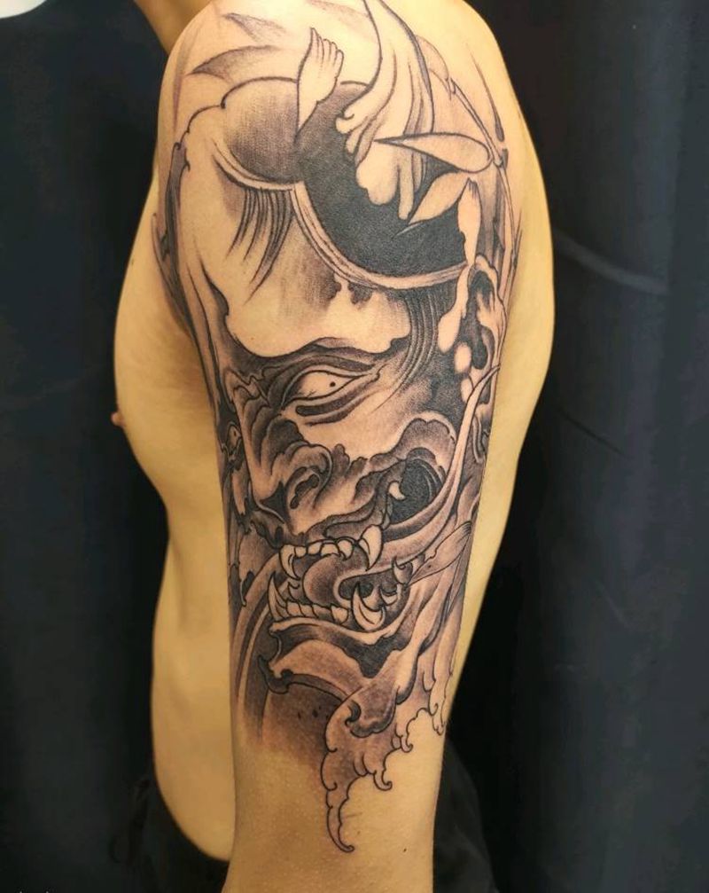大臂般若纹身图片_手臂新传统纹身图案