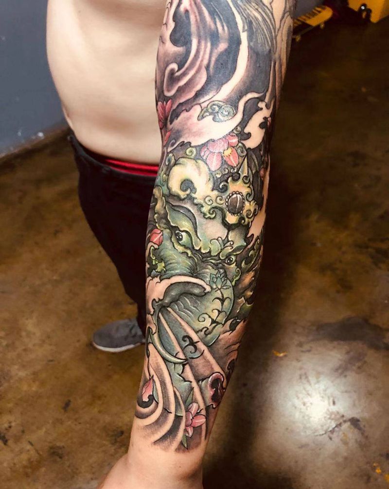 象神纹身图片_手臂新传统纹身图案