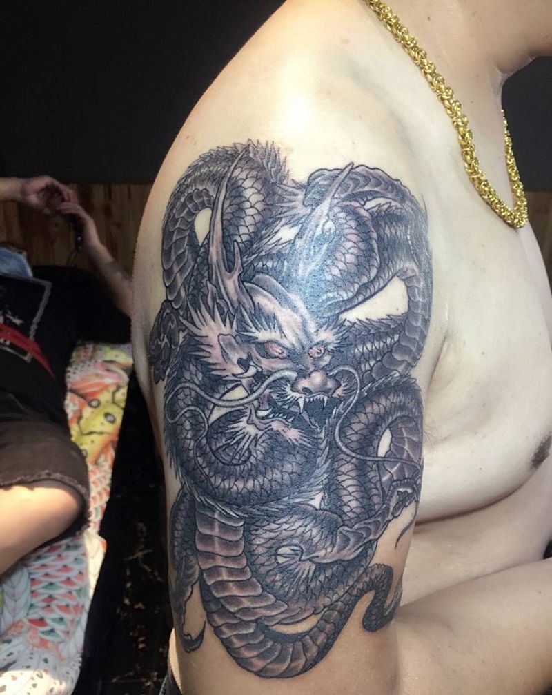 龙纹身图片_成品手臂传统动物宗教纹身图案