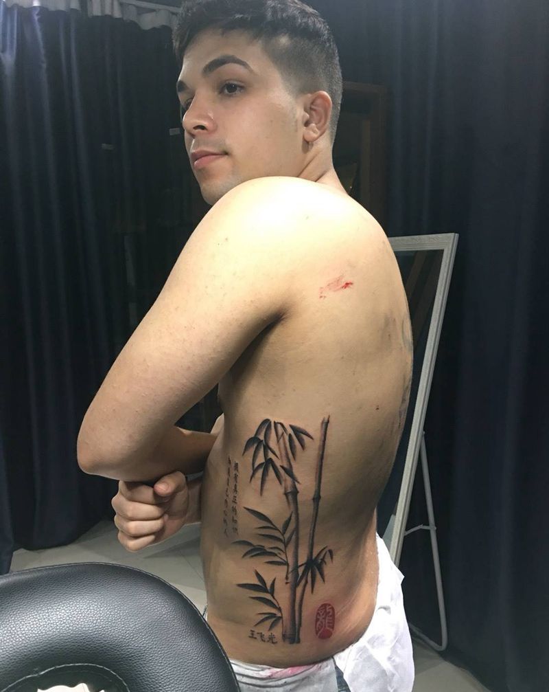 竹纹身图片_成品肩部背部手部传统国画静物植物纹身图案