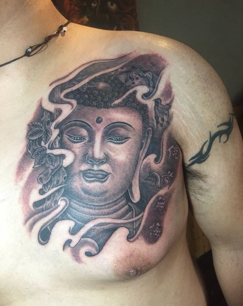佛前无悔纹身图片_成品胸部传统人物纹身图案