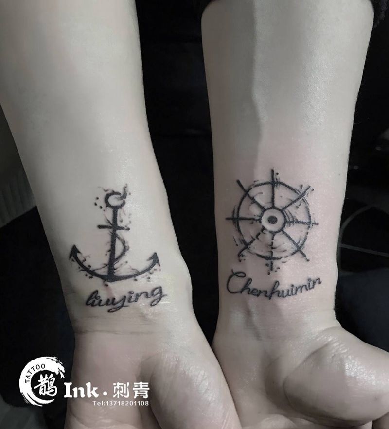 舵与锚纹身图片