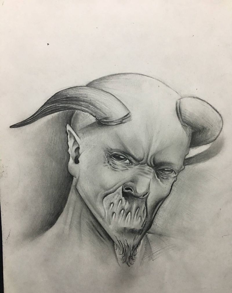 小怪兽纹身图片_手稿插画欧美写实肖像动物鬼神纹身图案