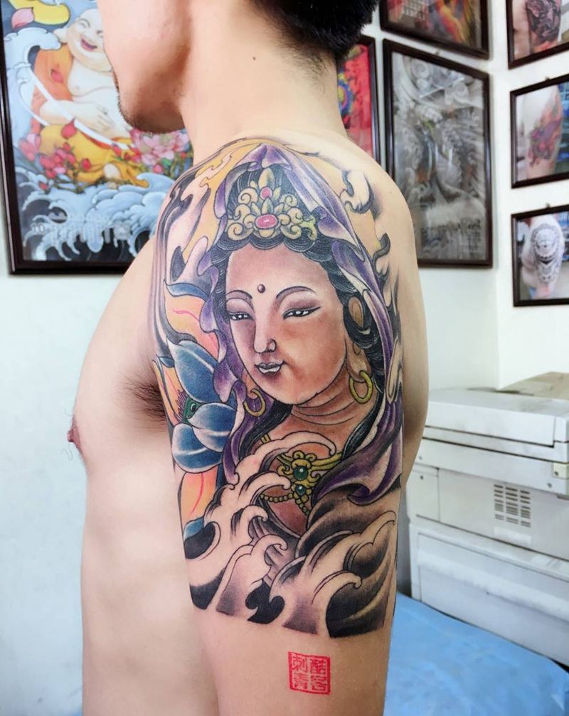 观音纹身图案纹身图片_成品手臂传统人物纹身图案