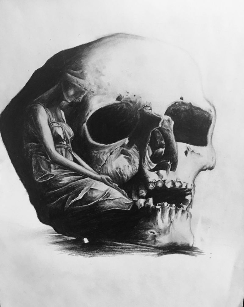 骷髅头纹身图片_手稿腰部欧美写实背部鬼神人物胸部臀部纹身图案