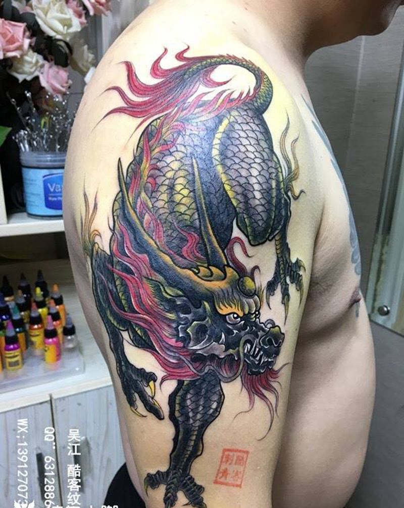 麒麟纹身图片_手臂新传统纹身图案