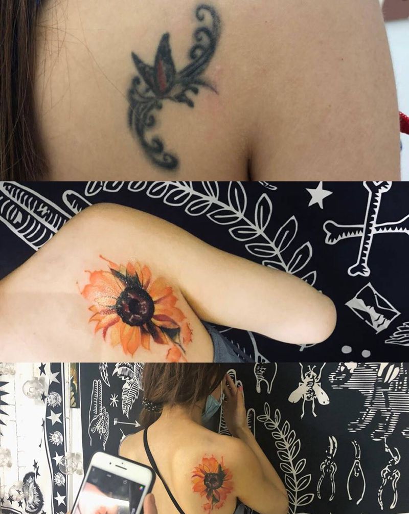 遮盖 向日葵纹身图片