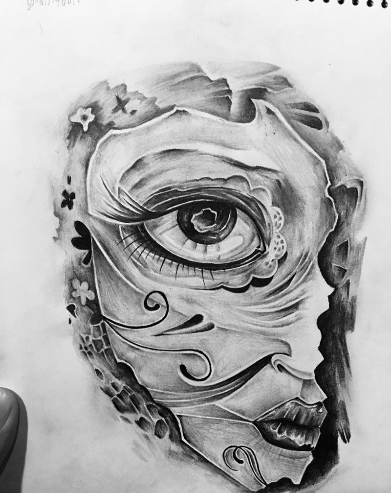 女纹身图片_手稿插画欧美写实手部背部臀部腰部人物纹身图案