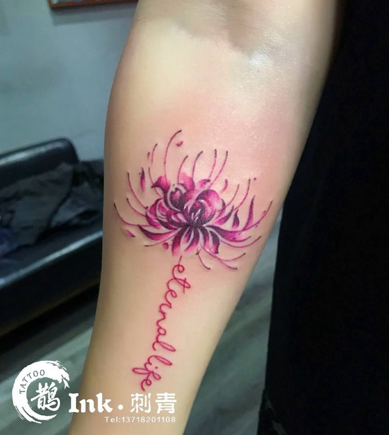 彼岸花纹身图片_水彩彼岸花纹身图案