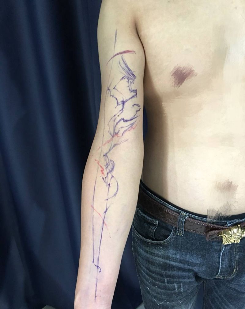 随性纹身图片_成品手部手臂国画清新几何原创纹身图案