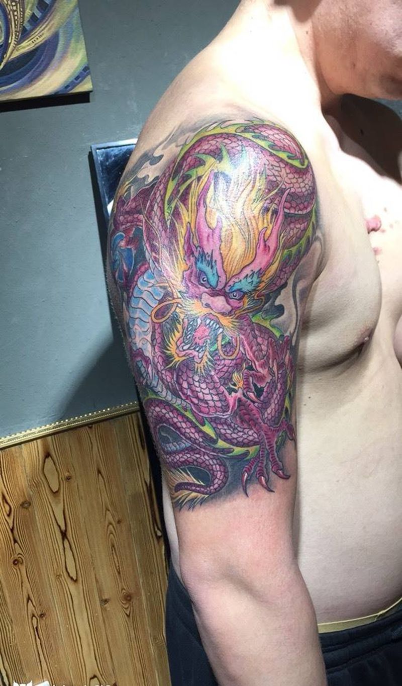 龙纹身图片_成品手稿手臂传统动物纹身图案