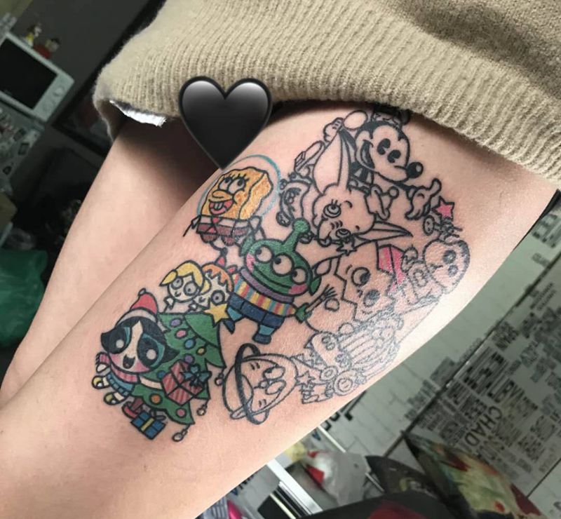 卡通未完纹身图片_腿部New School纹身图案