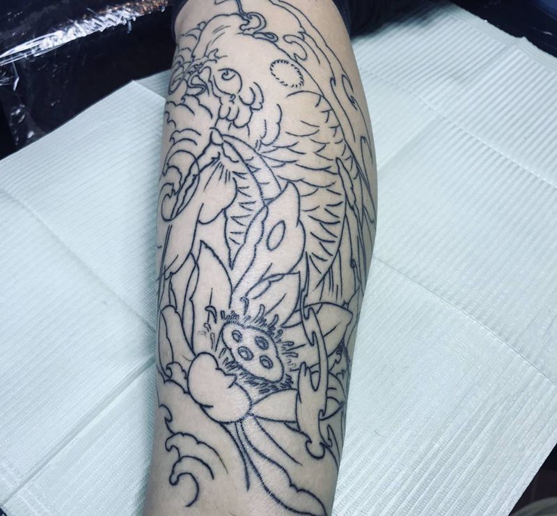 未完成纹身图片_腿部纹身图案