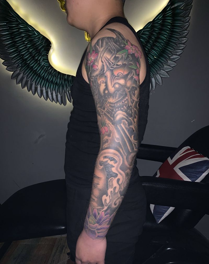 花臂修改拼接纹身图片_手臂纹身图案