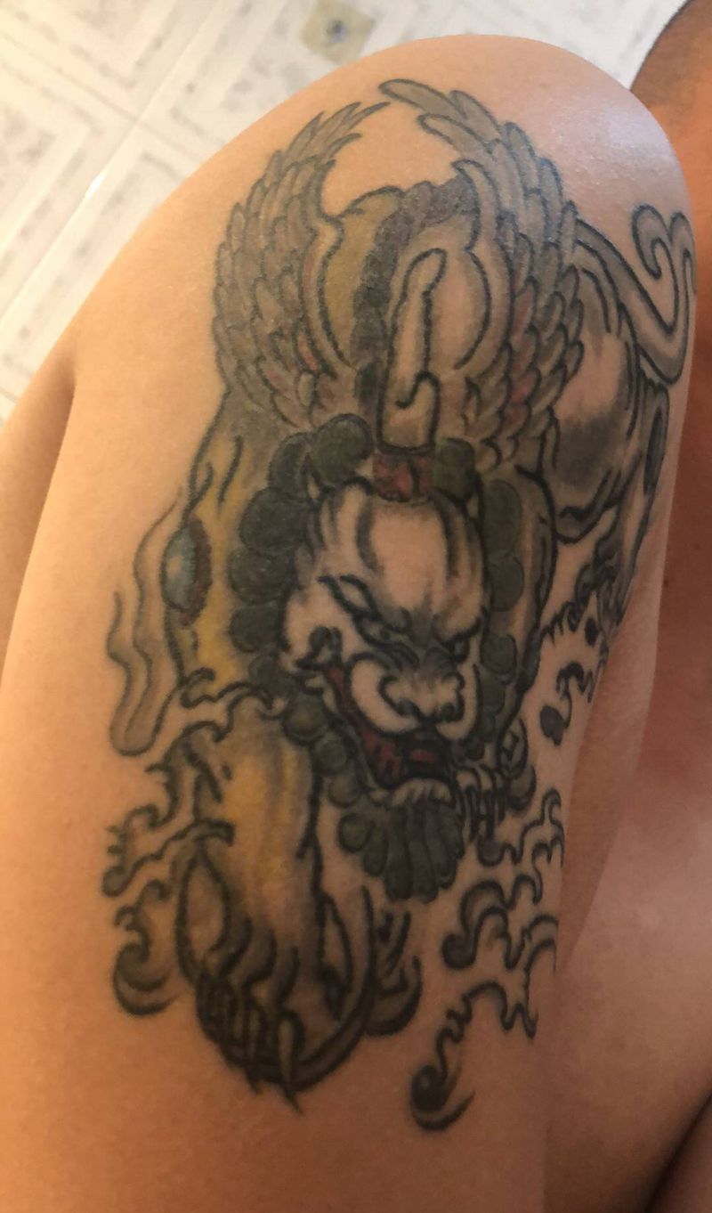 貔貅遮盖纹身图片_手臂胸部新传统纹身图案