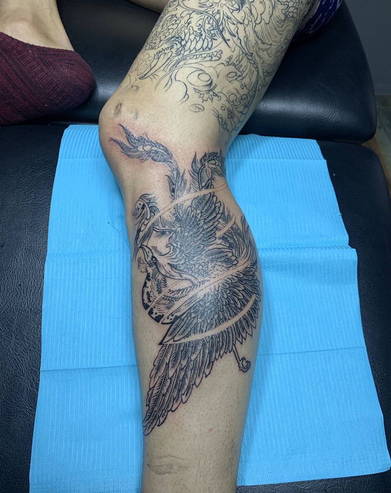 龙凤呈祥纹身图片_腿部纹身图案