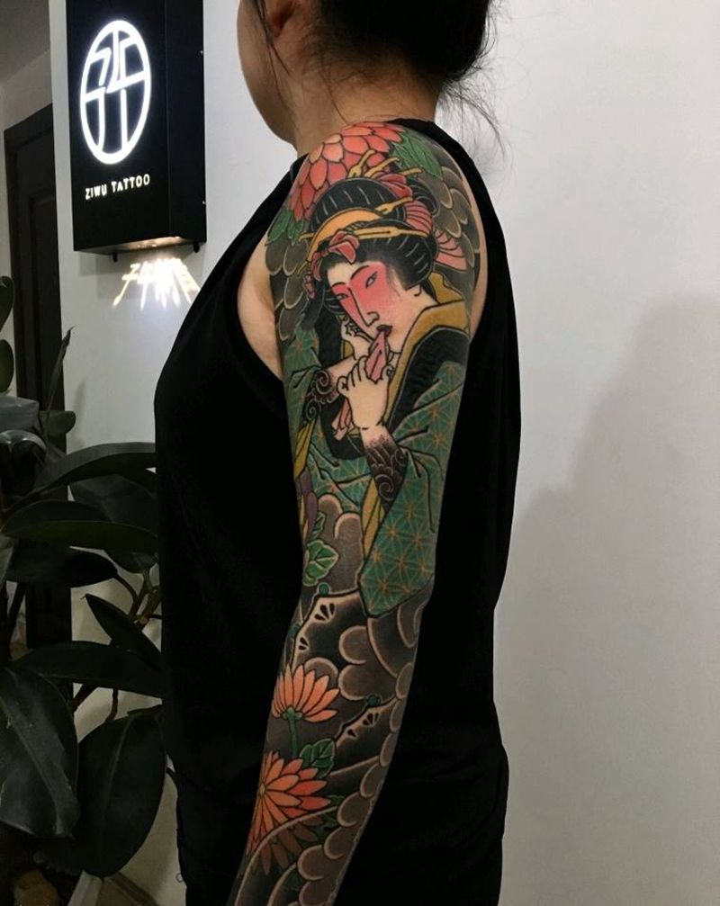 花臂纹身图片_手臂老传统纹身图案