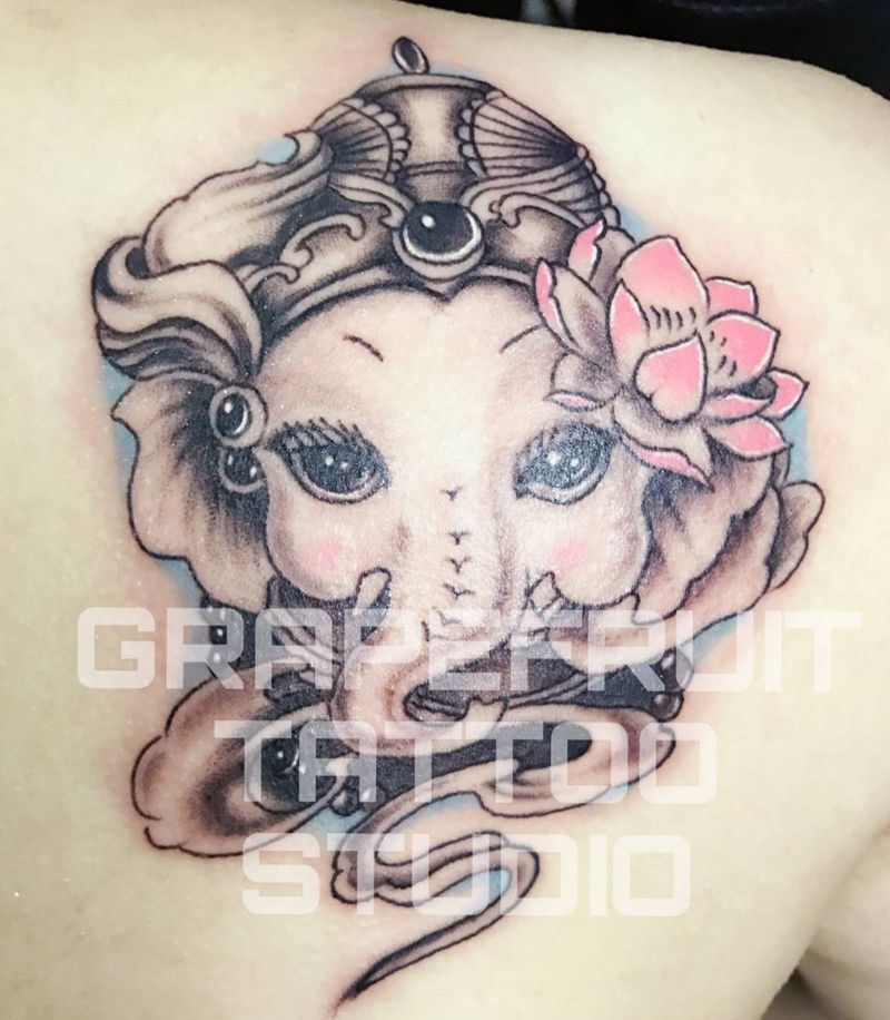 象神纹身图片_背部纹身图案