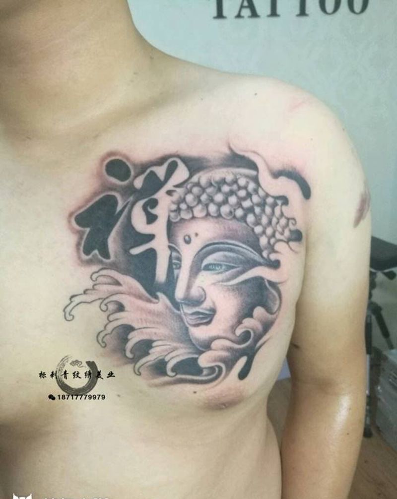 佛纹身图片_胸部传统成品纹身图案