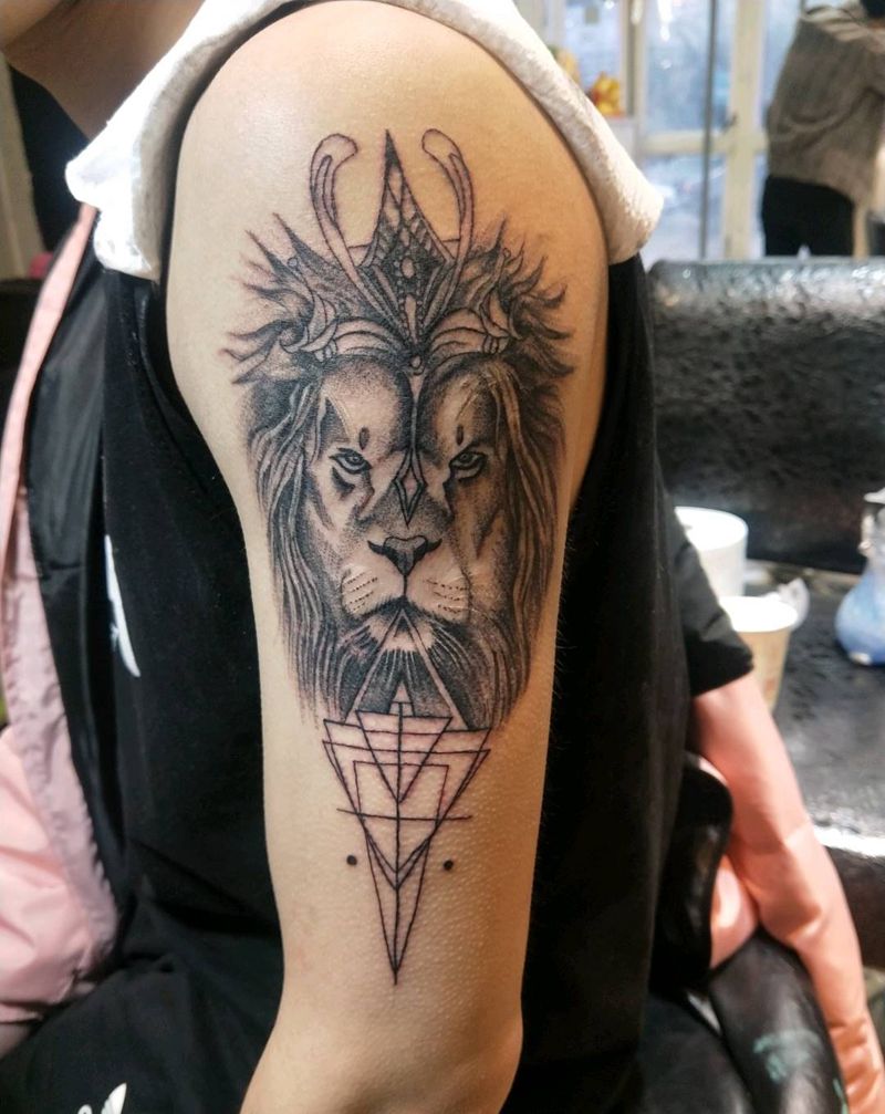 狮子纹身图片_手臂纹身图案