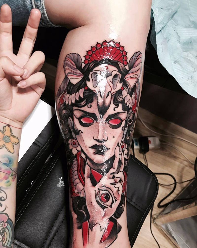 school女郎纹身图片_腿部Old SchoolNew School纹身图案