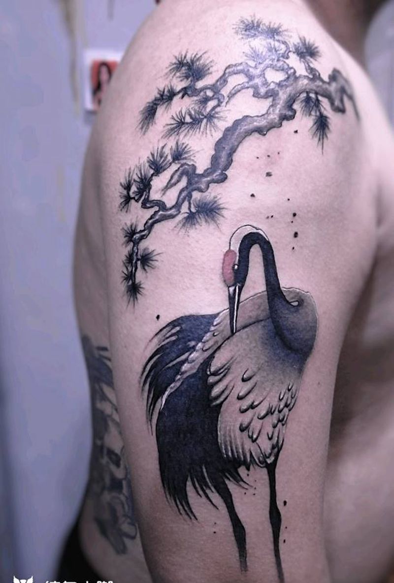 松鹤延年纹身图片