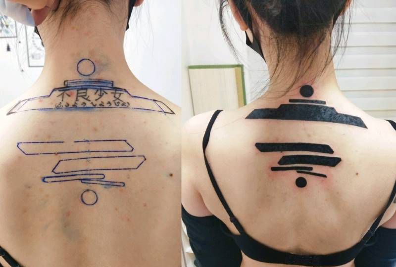 后颈遮盖纹身图片_颈部背部图腾纹身图案